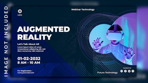 Creative modern facebook cover for webinar conference augmented reality banner template design with a woman photo