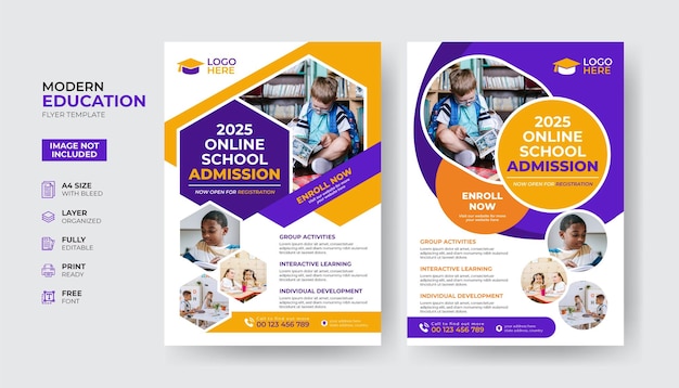 Creative and modern online school kids education admission flyer poster template