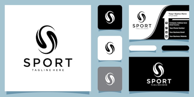 Creative modern S stylish sports brand, black and white S initial with business card design Premium Vector