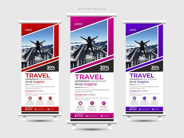 Creative Modern Travel Vacation Roll Up Banner Design or Pull Up Banner Vector Template