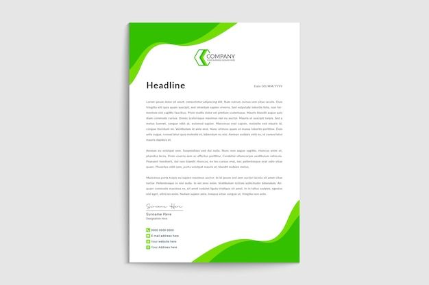 Creative modern wave style green letterhead design