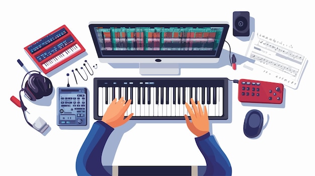 Creative Musician Workspace Studio Vector Illustration