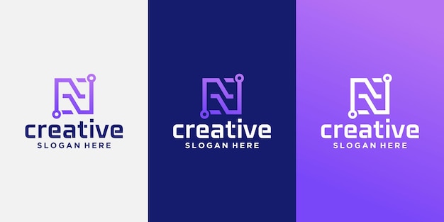 Creative N technology logo set minimalist trendy letter N shape logo creative geometric sign logo