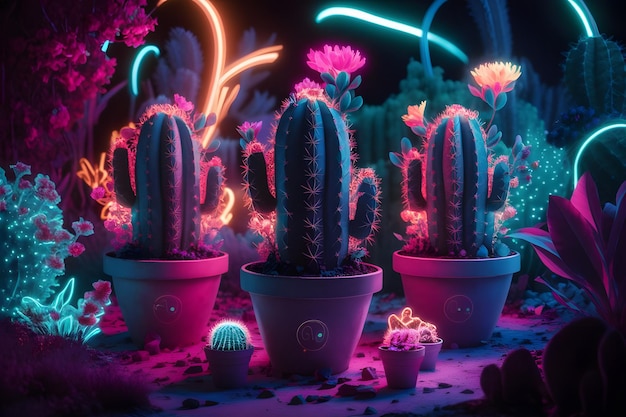 Creative neon background with cactus Multicolor abstract backdrop with vibrant gradients