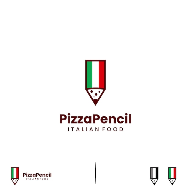 Creative pencil combine with slice pizza and italian flag logo design simple concept