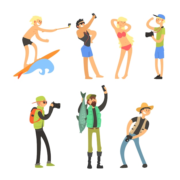 Creative People Taking Photos. Illustration Set