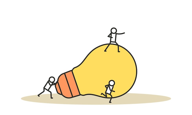 Creative people with innovative ideas A man and woman are holding a large light bulb Talented people