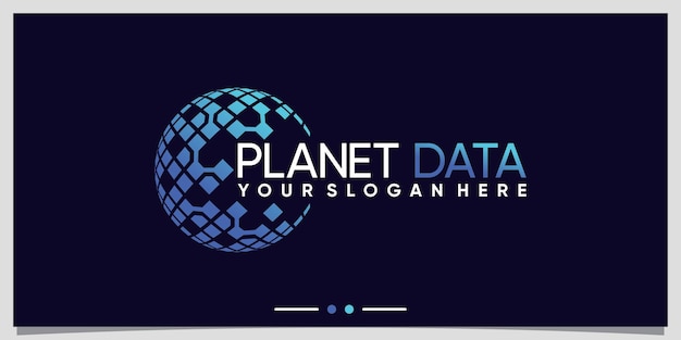 Creative planet logo design for data technology with creative concept Premium Vector