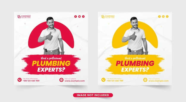 Creative plumber hiring promotional template for social media marketing Plumbing and handyman service web banner design with abstract shapes Professional home maintenance business advertisement