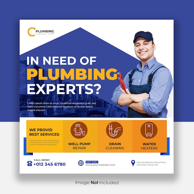 Vector creative plumbing social media post design