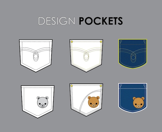 Creative pocket design with teddy bear embroidery