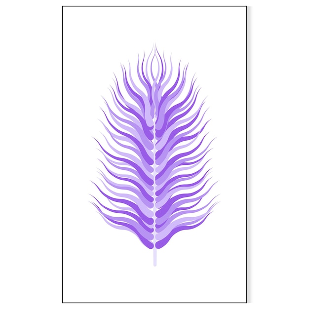 Creative poster with feather. Decoration for wall. Flat violet design. Unusual vector illustration of quill. Element for logo, packaging, wrapping, pattern, greeting card