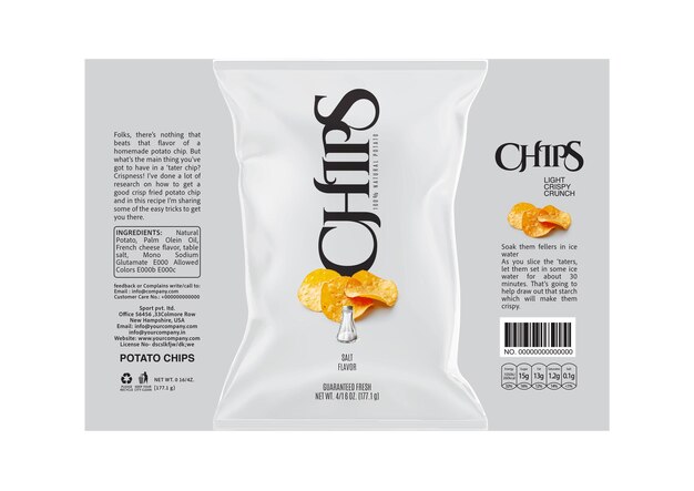 Vector creative potato chips packaging and label collection