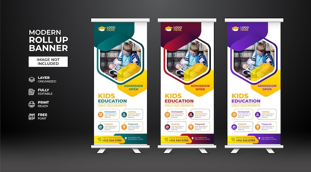 Creative and Professional school admission Roll Up Banner template