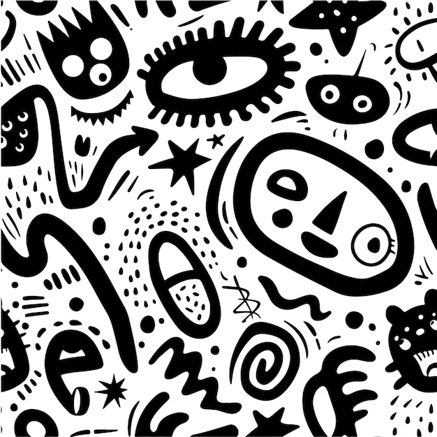 Creative Random Abstract Doodle Art Black and White