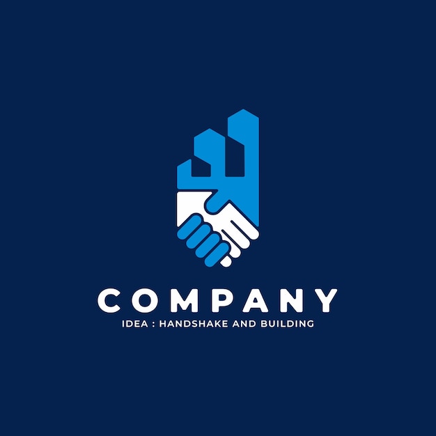 Creative real estate business logo with building blend concept with handshake