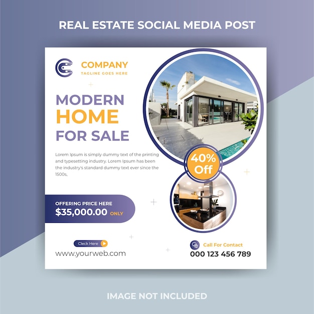 Creative real estate home for sale Instagram post or flyer square template