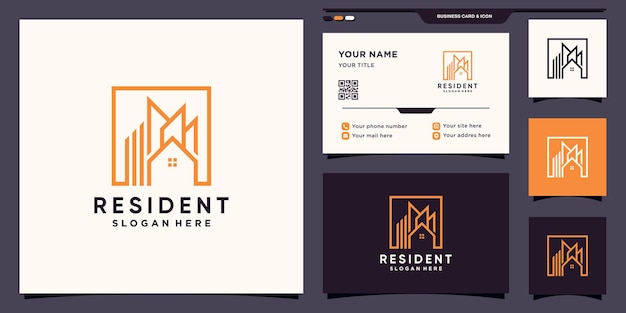 Creative real estate logo template with square style and business card design Premium Vector