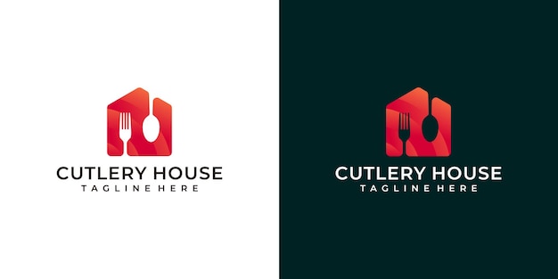 Creative restaurant cutlery house logo design gradient vector inspiration