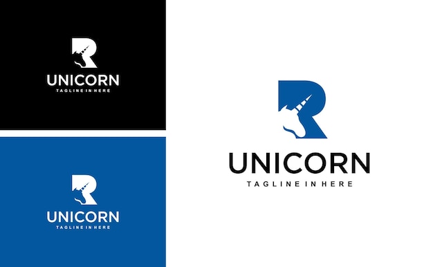 creative retail unicorn horn logo with letter R vector idea