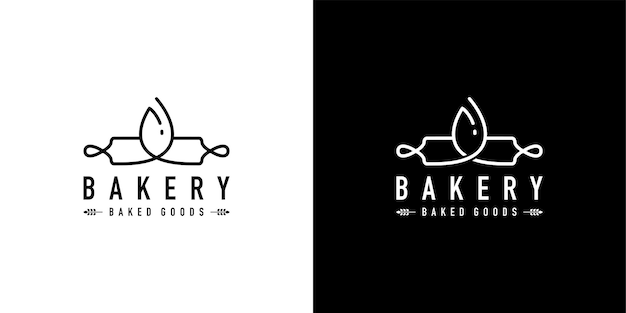 Creative Rolling Pin with Wheat Logo Design Bakery Logo Design with Lineart Outline Style EPS10