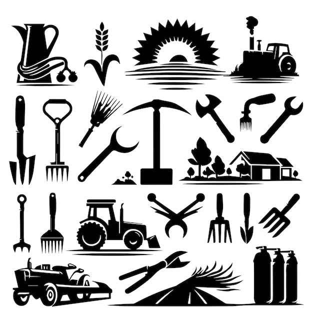 Vector creative set of a farming tools logo design