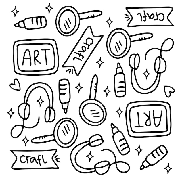 Creative set with doodle line style vector