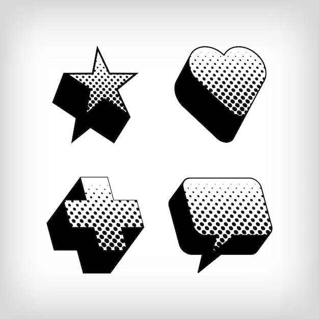 Creative shadowed number with star heart plus and speech bubble pop art dot sign set Vector