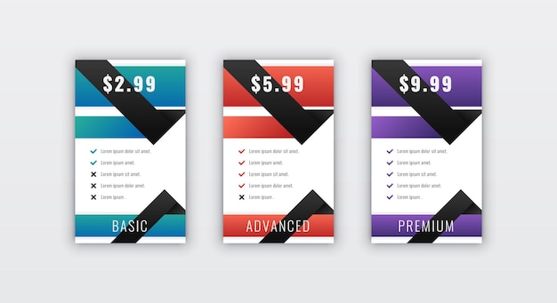 Vector creative shape pricing table info panel design for website