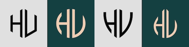 Creative simple Initial Letters HU Logo Designs Bundle