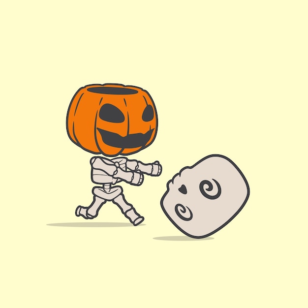 Creative skeleton character chasing his head