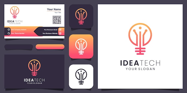 Creative Smart bulb lamp logo icon and business card design .