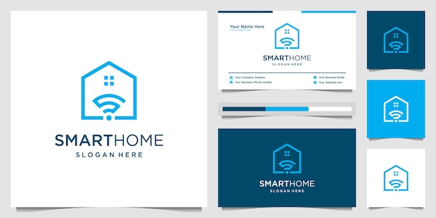 Creative smart home with wireless, signal, remote and home icon. innovation logo  and business card.