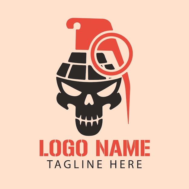 Vector creative sports logo template featuring a skull and grenade icon