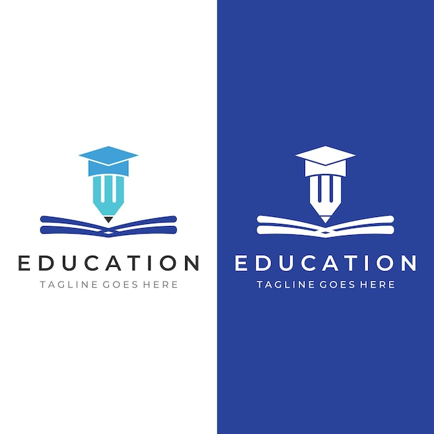 Creative student education logo template design with hat book pencil or pen signInspired by graduating studentsLogos for universities colleges of education and schools