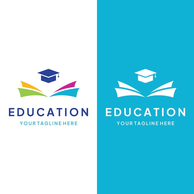 Creative student education logo template design with hat book pencil or pen signInspired by graduating studentsLogos for universities colleges of education and schools