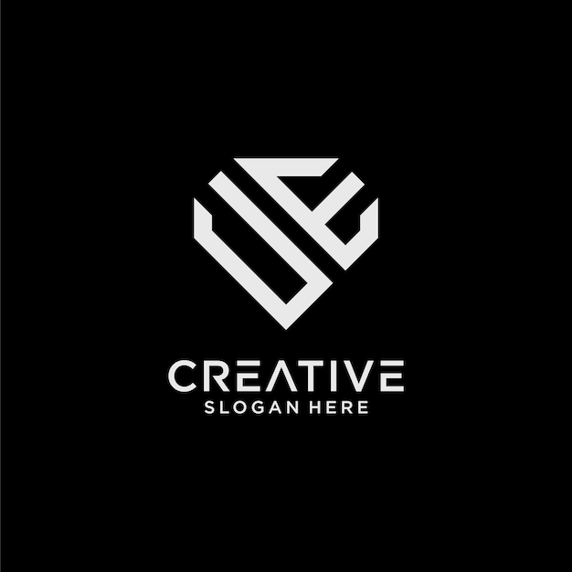 Creative style ue letter logo design template with diamond shape icon