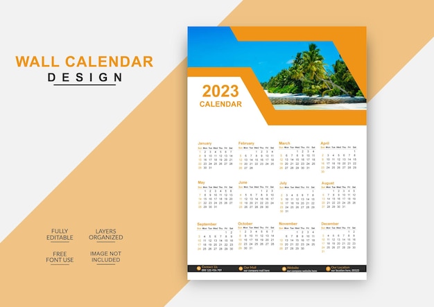 Creative stylish new year 2023 single wall calendar design template