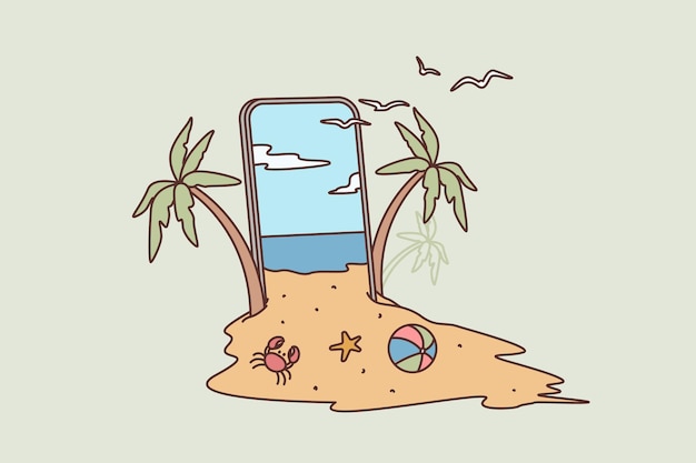 Creative summer beach on smartphone