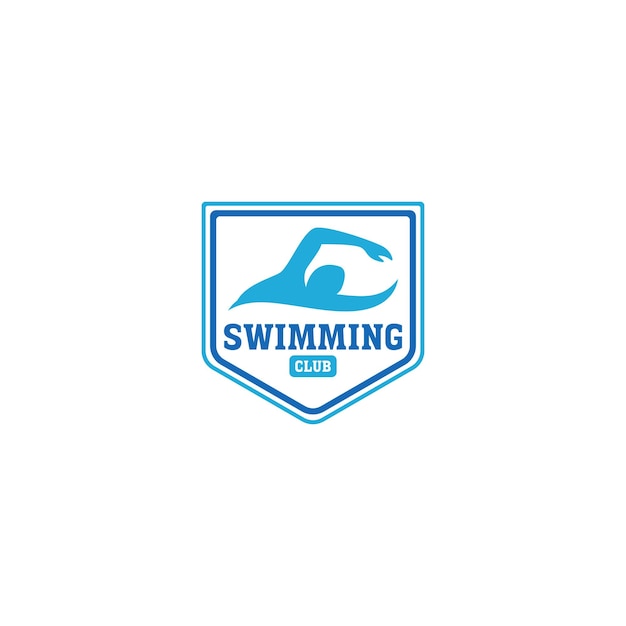 Creative swimming sport emblem logo design vector illustration idea