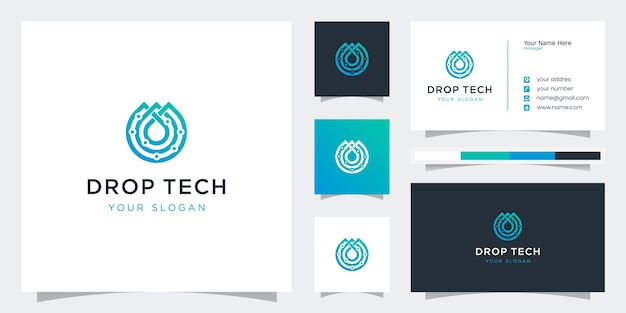 Creative tech drop style with line art logos and business card templates