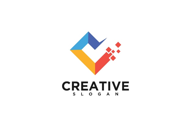 Creative tick icon logo with pixel concept