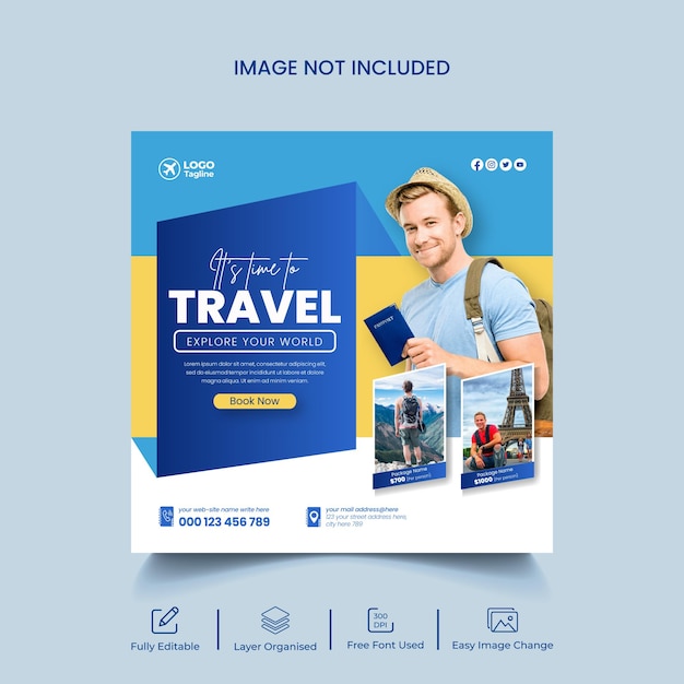 Creative travel social media banner or Instagram post template