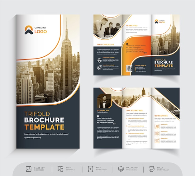 Creative trifold business brochure with modern shape Premium Vector