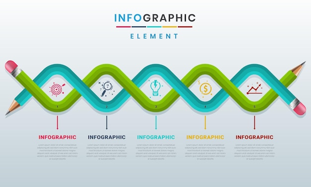 Creative twisted pencil infographics template vector with graph