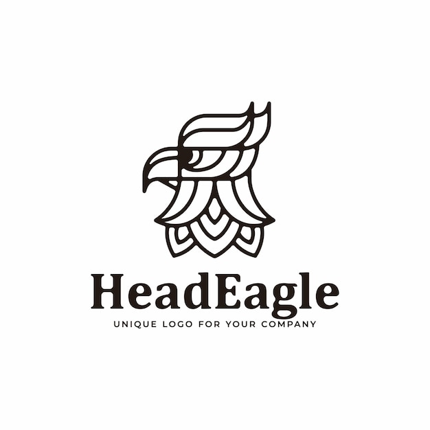 Creative unique line art eagle head logo design template.