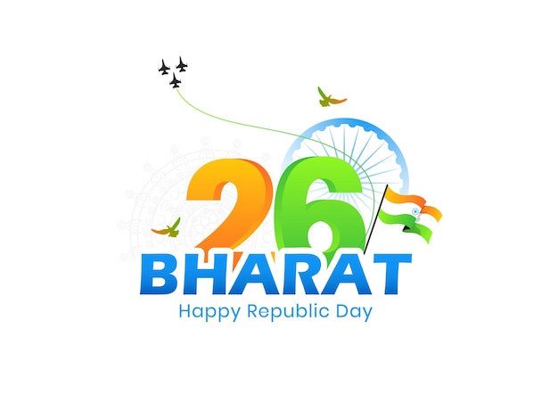 Creative Vector Illustration of Bharat Republic Day Ashok Chakra Flag in Background