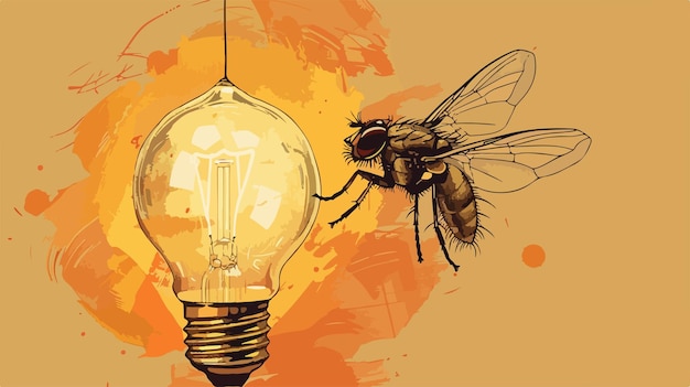 Creative Vector Illustration of Bulb and Fly on Circle Background