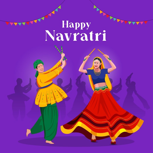 creative vector illustration of couple playing garba at event