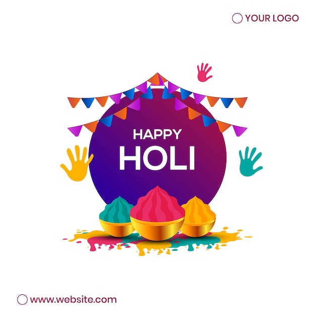 Creative Vector Illustration of Happy Holi with Gulal and Hand Print